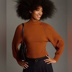NWT Anthropologie Maeve Mock-Neck Raglan Ribbed Sleeve Pullover